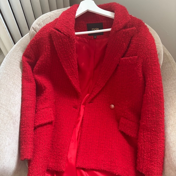 Maje Fancy Red Tweed Coat - Picture 10 of 10